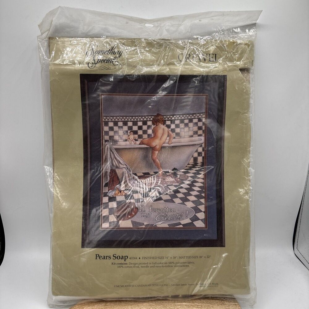 Vtg. Something Special Crewel Pears Soap embroidery/needlepoint 14 x 18 New Gift